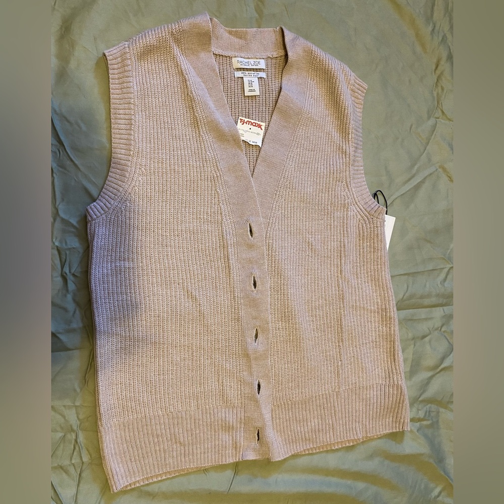 NWT Rachel Zoe Women's Tan Extra Fine Merino Wool Sweater Vest - Size M - Picture 7 of 16